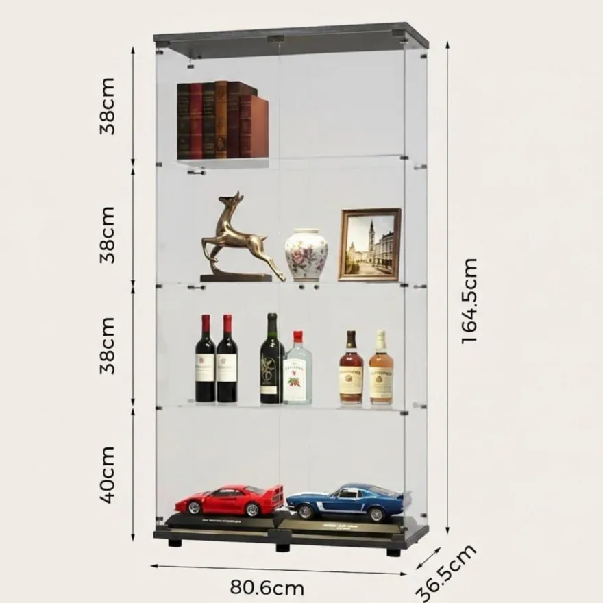 Gawyoex Standvitrine aus Glas, 164.5cm hoch, 2 Türen, 4 Einlegeböden