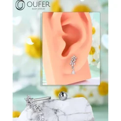 16G Dangle Helix Piercings Chirurgenstahl Conch Tragus Studs CZ Gold Silber