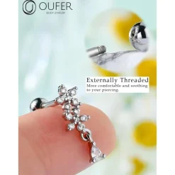 16G Dangle Helix Piercings Chirurgenstahl Conch Tragus Studs CZ Gold Silber