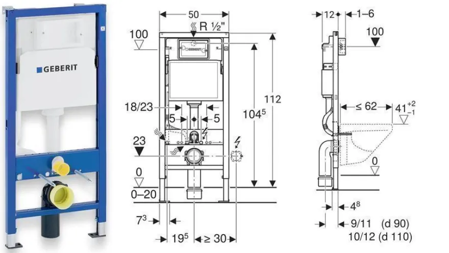 Geberit Duofix Vorwandelement Wand WC Set Spülrandlos Desna Betätigungsplatte Schwarz