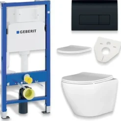 Geberit Duofix Vorwandelement Wand WC Set Spülrandlos Desna Betätigungsplatte Schwarz