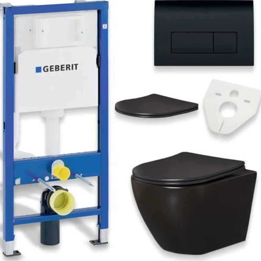 Geberit Duofix Vorwandelement Wand WC Set Schwarz Delos Spülrandlos Betätigungsplatte