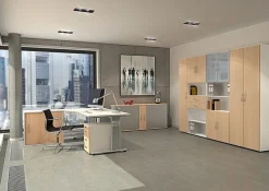 Gera PC-Schreibtisch Bürotisch C Fuß Flex rechts 1800x800/1000x720cm ahorn buche