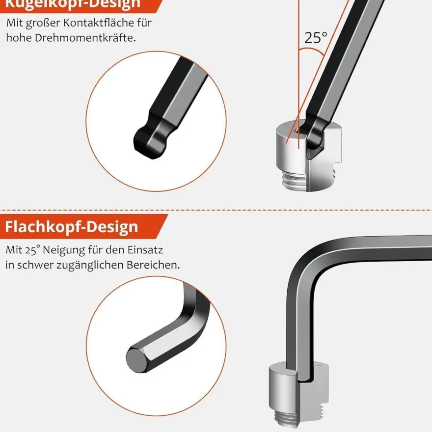 Getlitool Innensechskant Satz 13tlg mit Kugelkopf 1,27mm-10mm, Cr-V-Stahl