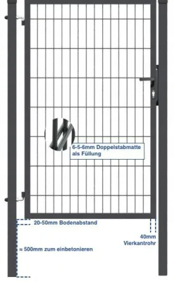 GEWA Gartentor Gartentür Zauntor Einzeltor Tor Tür Zaun Doppelstabmatten-Tor