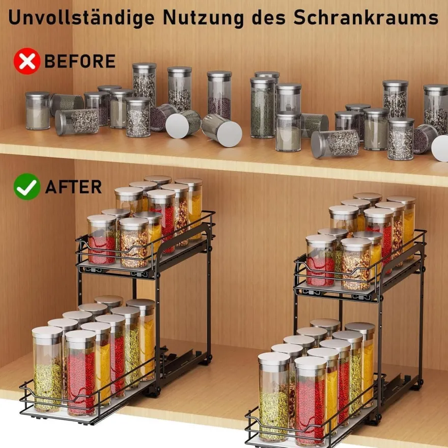 Gewürzregal Ausziehbar 2 Etagen Schrank Organizer Küche höhenverstellbar