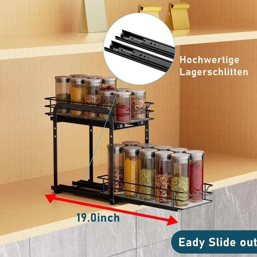Gewürzregal Ausziehbar 2 Etagen Schrank Organizer Küche höhenverstellbar