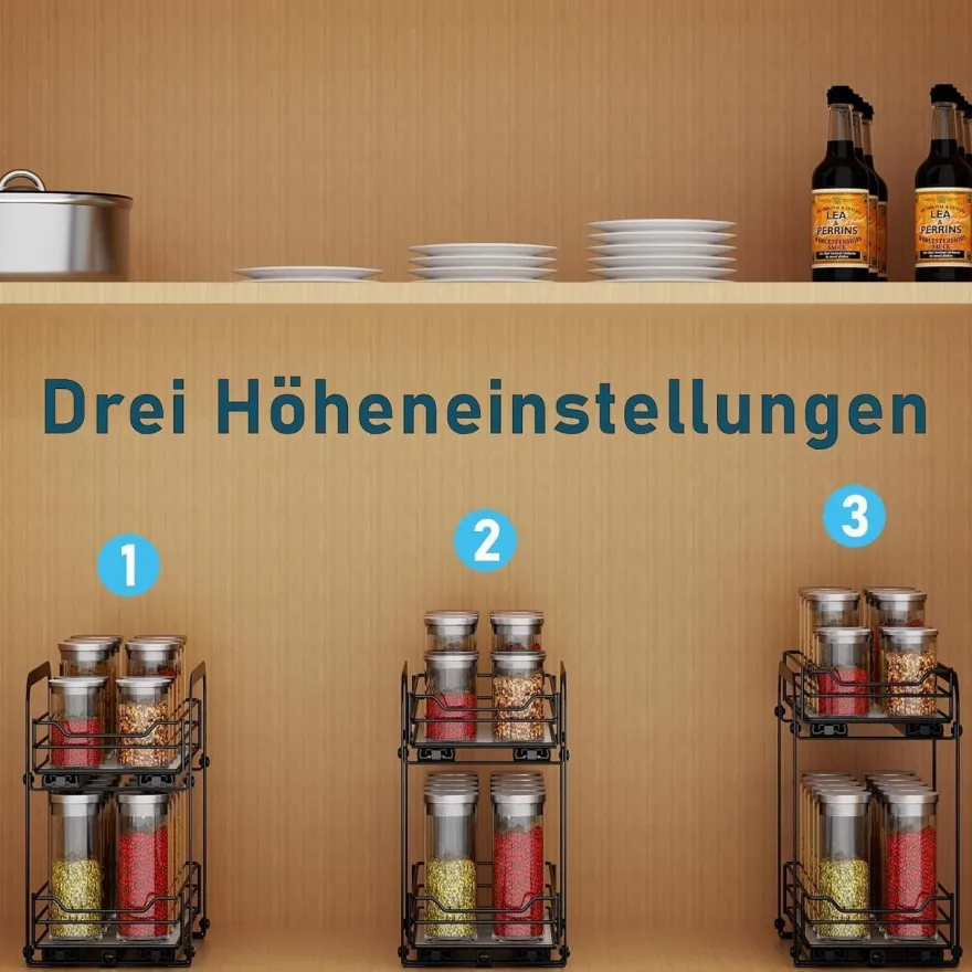 Gewürzregal Ausziehbar 2 Etagen Schrank Organizer Küche höhenverstellbar