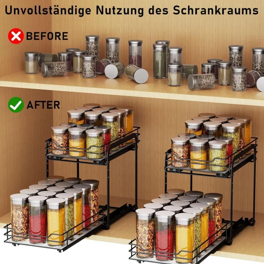 Gewürzregal Ausziehbar Küche Schrank Organizer 2 Etagen Gewürzaufbewahrung
