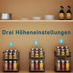 Gewürzregal Ausziehbar Küche Schrank Organizer 2 Etagen Gewürzaufbewahrung