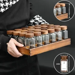 Gewürzregal Bambus Holz 24 Fächer 120ml-Gläser Organizer Etiketten Ständer