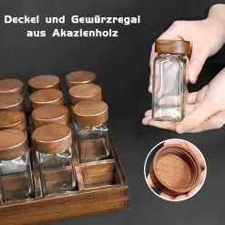 Gewürzregal Bambus Holz 24 Fächer 120ml-Gläser Organizer Etiketten Ständer