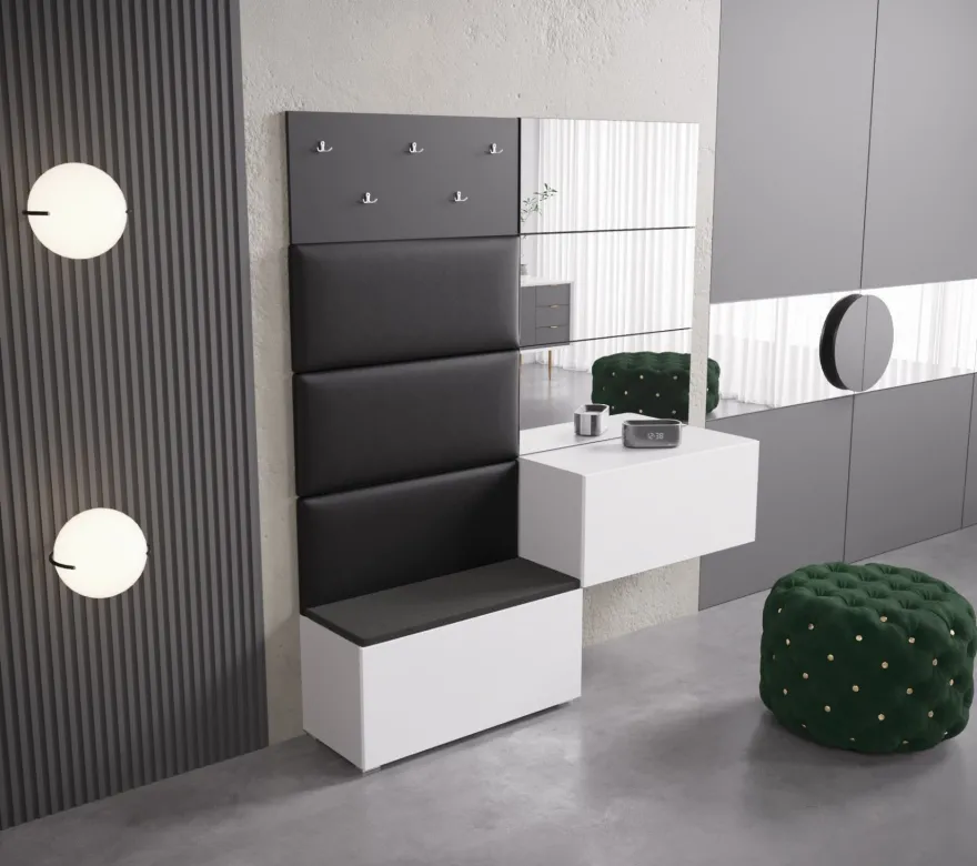 GF86 Flur Dielenmöbel Garderobenschrank Dielenschrank Schuhschrank Flurmöbel Spiegel