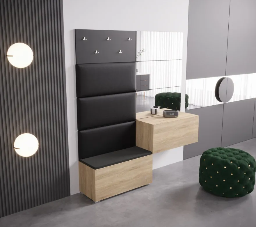 GF86 Flur Dielenmöbel Garderobenschrank Dielenschrank Schuhschrank Flurmöbel Spiegel