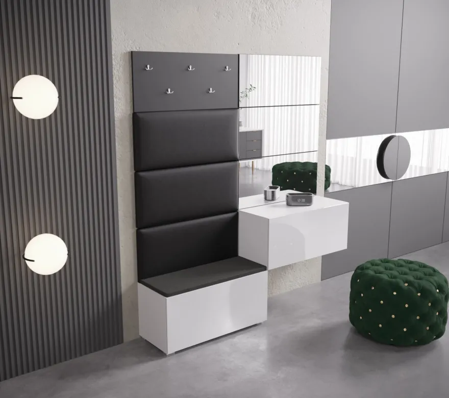 GF86 Flur Dielenmöbel Garderobenschrank Dielenschrank Schuhschrank Flurmöbel Spiegel