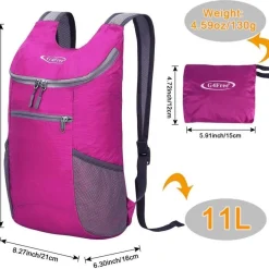 G4Free Ultraleichter 11L Faltbarer Rucksack für Reisen, Wandern, Radfahren