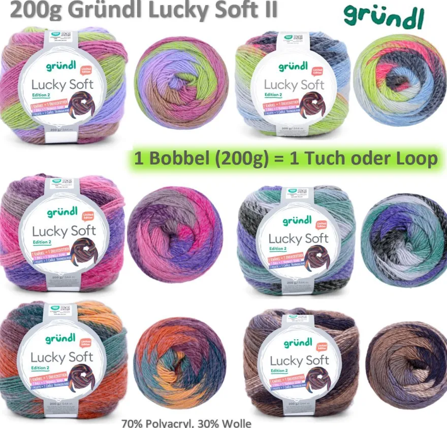 200g Gründl Lucky Soft II - Farbverlaufsgarn für Loops Schal Pullover - mit Wolle