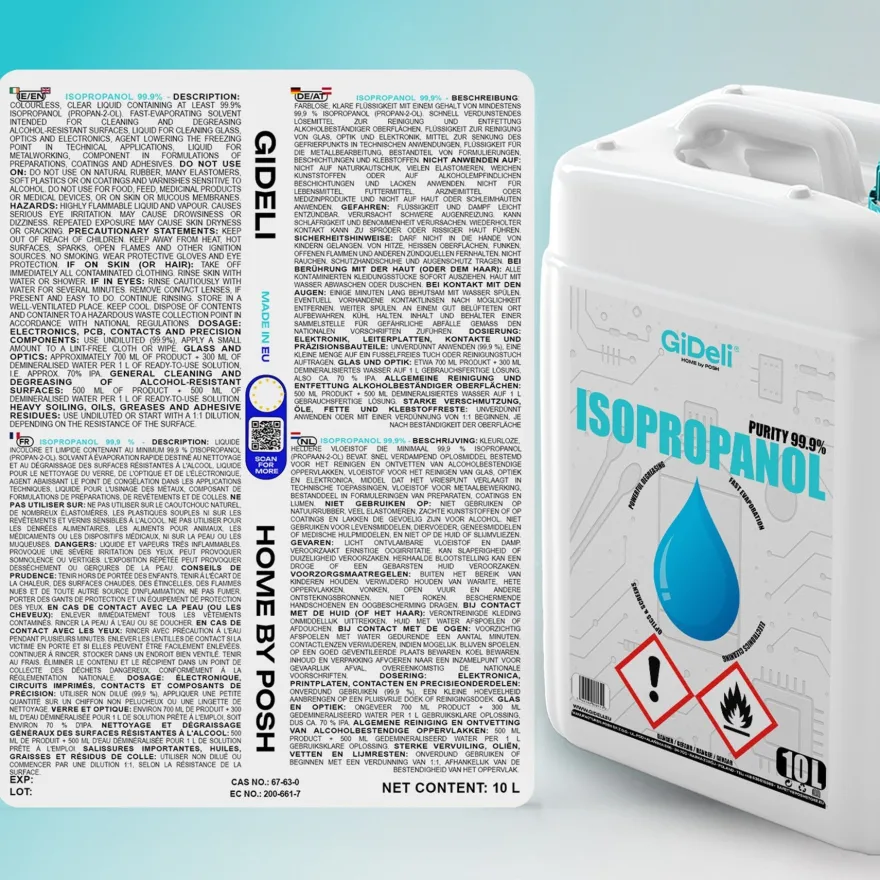 GiDeli Isopropanol 99,9% 20 Liter Reiniger Hochprozentiger Isopropylalkohol IPA