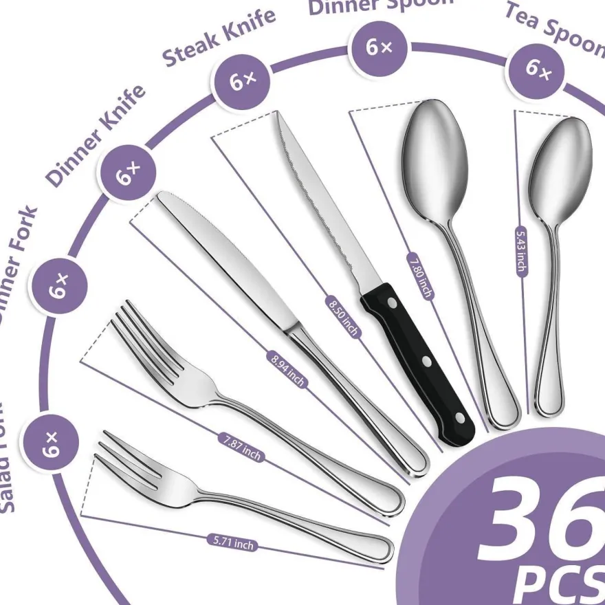Gifcomda Besteck Set 36-teilig Edelstahl für 6 Personen, Hochglanzpoliert