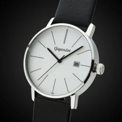 Gigandet Herrenuhr Minimalism Uhr Armbanduhr Leder Silber Schwarz G42-001