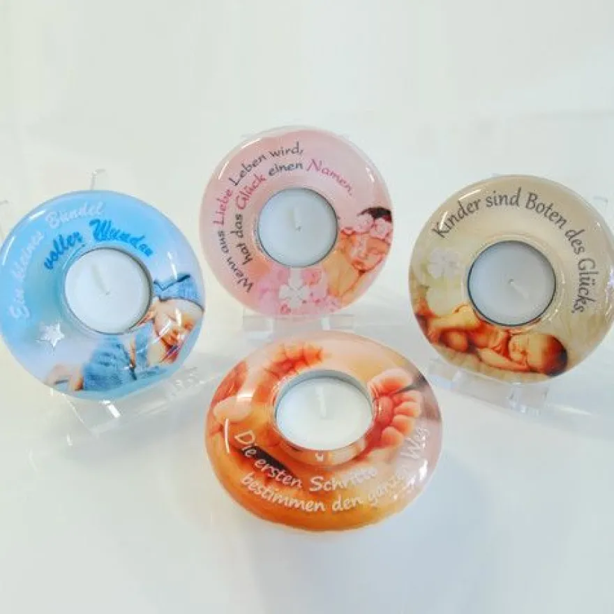 Gilde Teelichthalter Kerzen Leben Baby Kinder Geschenk Stern Kleeblatt Glas NEU