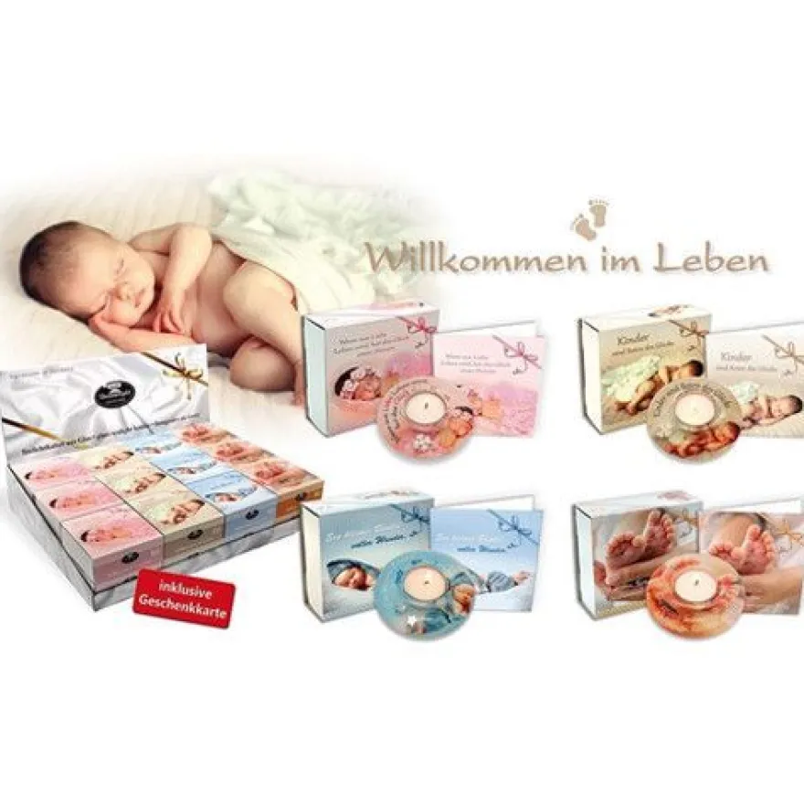 Gilde Teelichthalter Kerzen Leben Baby Kinder Geschenk Stern Kleeblatt Glas NEU