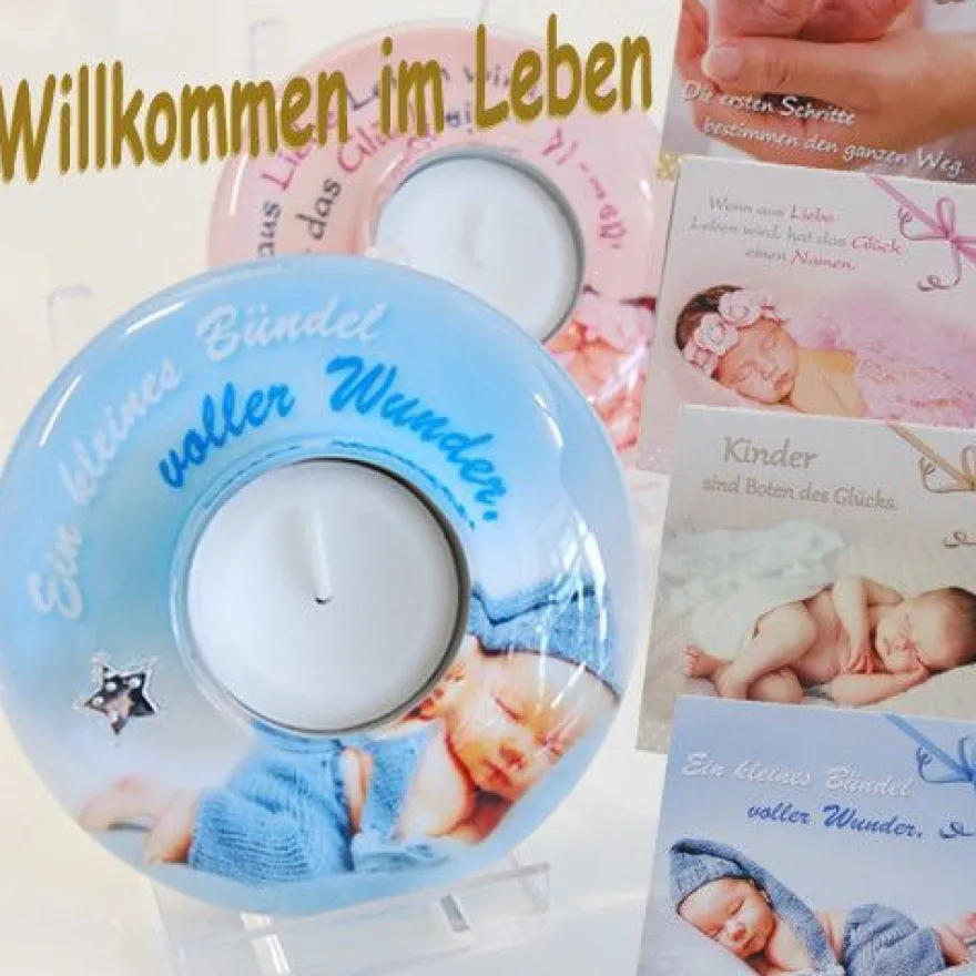 Gilde Teelichthalter Kerzen Leben Baby Kinder Geschenk Stern Kleeblatt Glas NEU