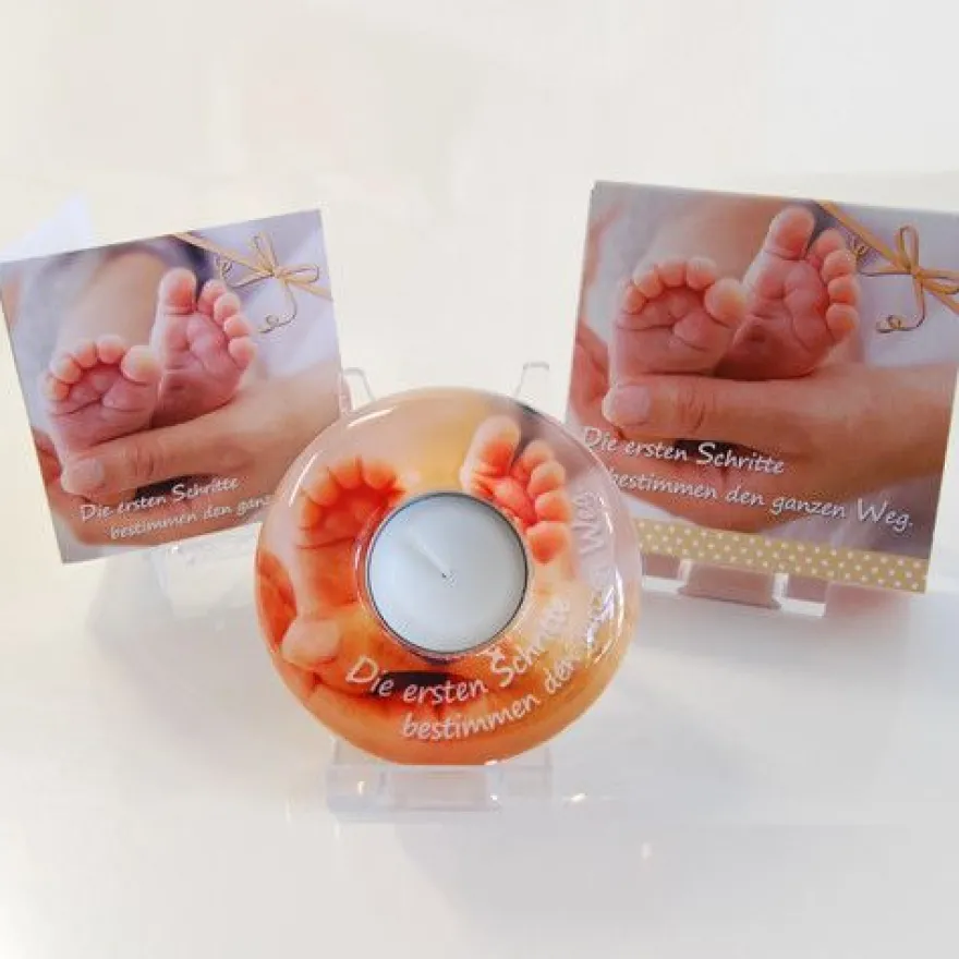 Gilde Teelichthalter Kerzen Leben Baby Kinder Geschenk Stern Kleeblatt Glas NEU
