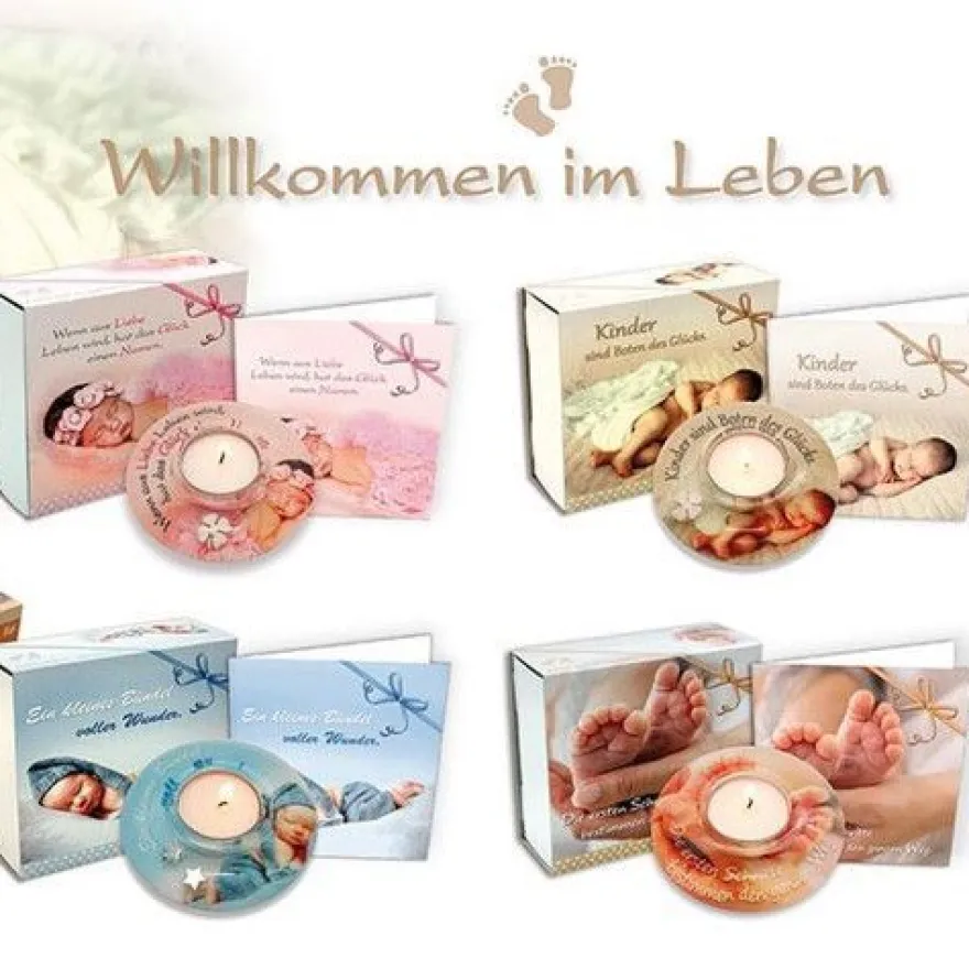 Gilde Teelichthalter Kerzen Leben Baby Kinder Geschenk Stern Kleeblatt Glas NEU