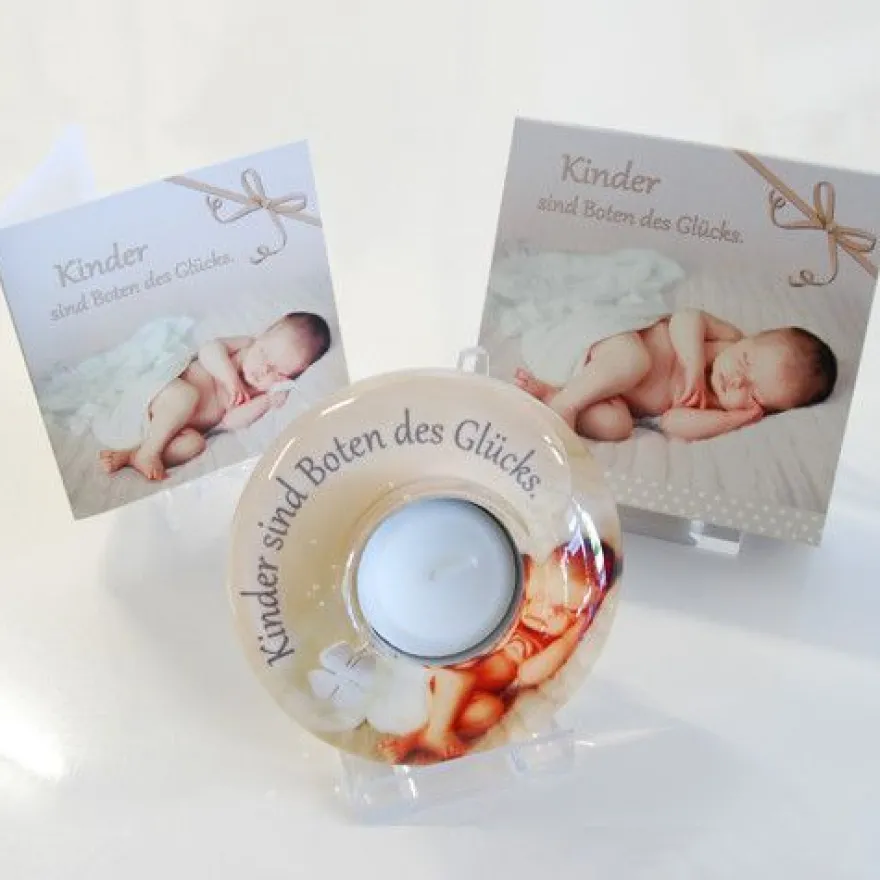 Gilde Teelichthalter Kerzen Leben Baby Kinder Geschenk Stern Kleeblatt Glas NEU