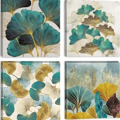 Ginkgo Biloba Blätter Leinwandbilder Modern Wandbild 30x30cm 4-teilig