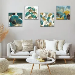 Ginkgo Biloba Blätter Leinwandbilder Modern Wandbild 30x30cm 4-teilig