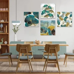 Ginkgo Biloba Blätter Leinwandbilder Modern Wandbild 30x30cm 4-teilig