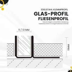 Glas-Fliesenprofil Edelstahl Klemmprofil Wandprofil V2A 2m H19mm