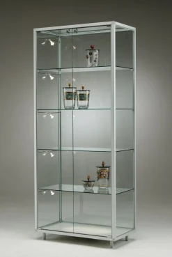 Glasvitrine C abschließbar 80 cm Alu Vitrinenschrank beleuchtet mit Spiegel