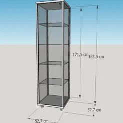 Glasvitrine Messe Alu Ausstellungsvitrine schmal mit Schloss 50 cm Füße Spiegel