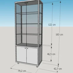 Glasvitrine Messe Alu QM abschließbar mit Unterschrank & Spiegel & Füße 80 cm