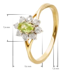 GLIZZ Schmuck Damenring 333 Gold mit Peridot und Lab-Grown Diamanten GL1278