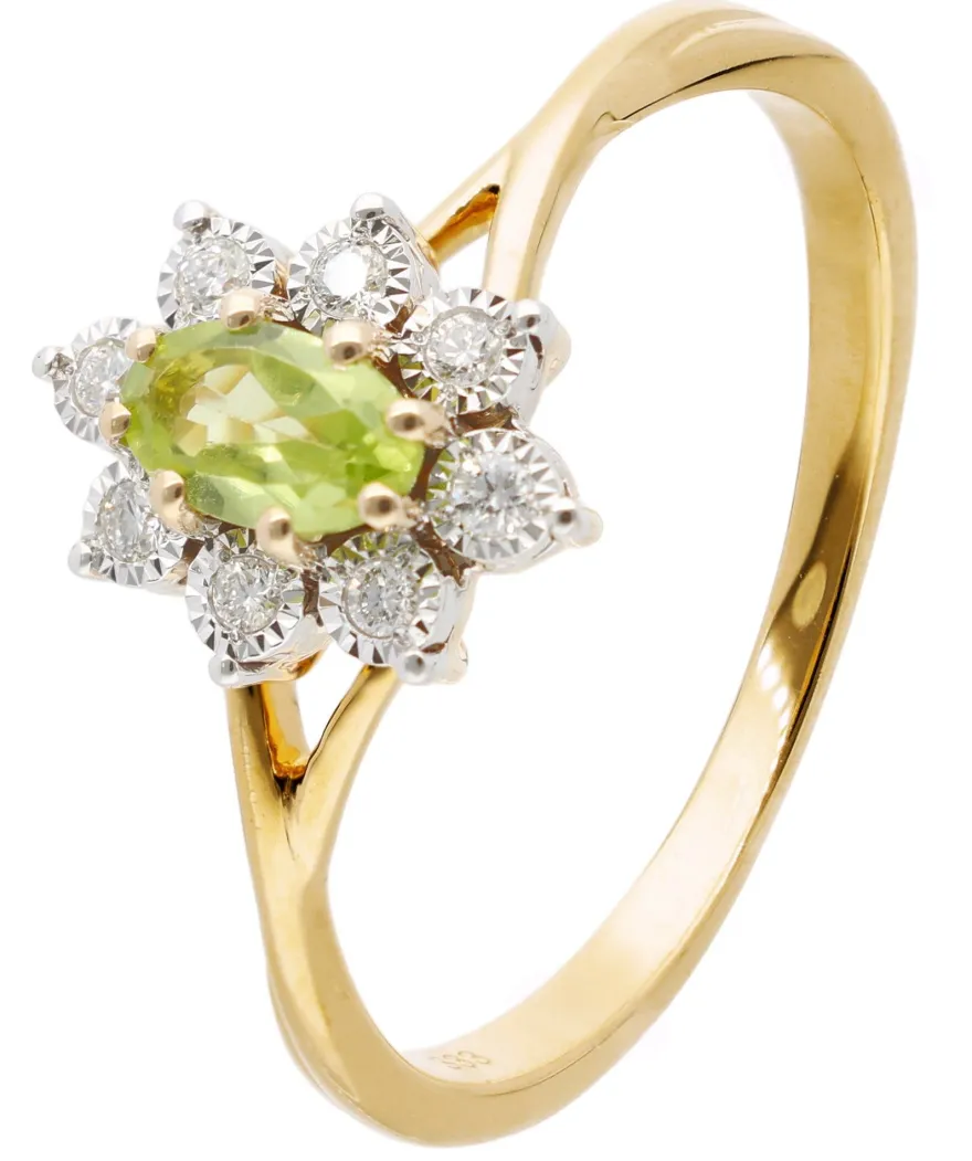 GLIZZ Schmuck Damenring 333 Gold mit Peridot und Lab-Grown Diamanten GL1278