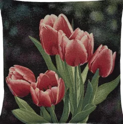 Gobelin Kissenbezug Frühling 45x45 Kissenbezug Kissen Tulpen Rot Made in Germany
