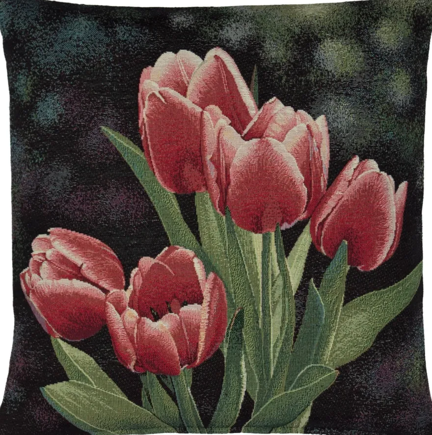 Gobelin Kissenbezug Frühling 45x45 Kissenbezug Kissen Tulpen Rot Made in Germany