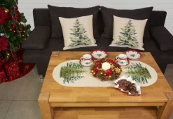 Gobelin Tischdecke Tischläufer Kissenhülle Weihnachten Wald Baum Made in Germany