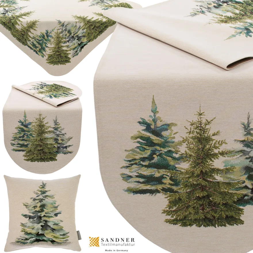 Gobelin Tischdecke Tischläufer Kissenhülle Weihnachten Wald Baum Made in Germany