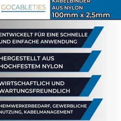 Gocableties Kabelbinder 100 Stück, 100 mm x 2,5 mm, Silber/Grau, 8,1 kg