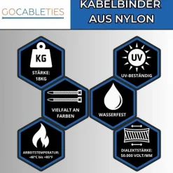 Gocableties Kabelbinder 1000 Stück, Weiß/Naturfarben Transparent, 300 mm x 3,6