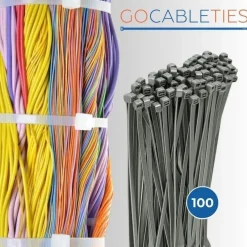 Gocableties Kabelbinder 100 Stück, 200 mm x 4,8 mm, Silber/Grau, UV Beständig