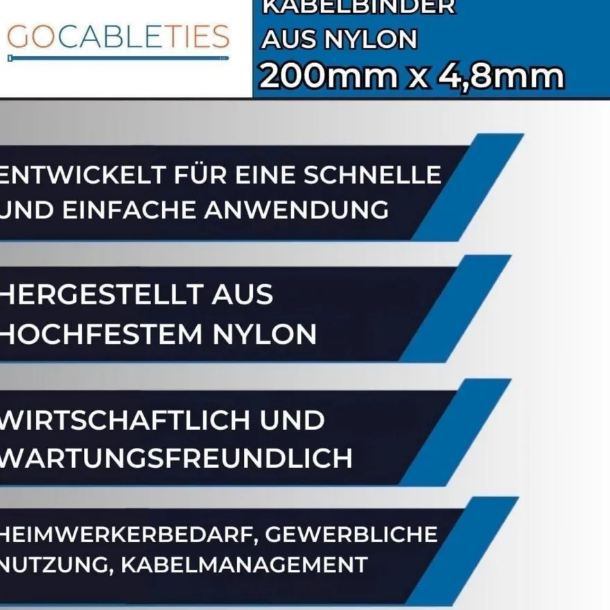 Gocableties Kabelbinder 100 Stück, 200 mm x 4,8 mm, Silber/Grau, UV Beständig