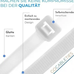 Gocableties Kabelbinder 100 Stück, 200 mm x 4,8 mm, Silber/Grau, UV Beständig