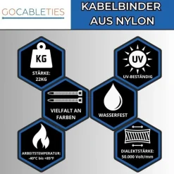 Gocableties Kabelbinder 100 Stück, 200 mm x 4,8 mm, Silber/Grau, UV Beständig