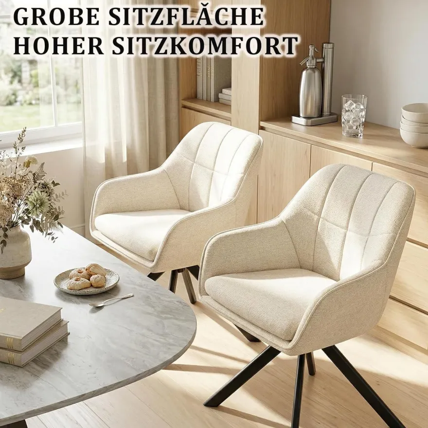 Goeurvant Drehbare Esszimmerstühle 6er Set mit Armlehnen, 360° Drehfunktion